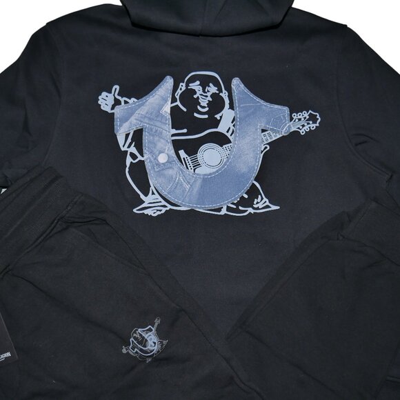 True Religion 2 PC Men's Sweatsuit Denim Logo Hoodie Joggers Tracksuit Set NWT - Picture 10 of 12